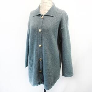 ALASHAN Vtg 100% Merino Wool Knit Sweater Cardigan Lion Button Royal Old Money L